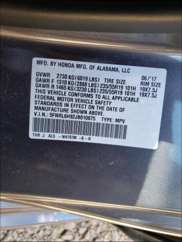 5FNRL6H92JB010875 Honda Odyssey Elite