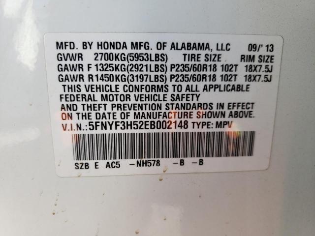 5FNYF3H52EB002148 Honda PILOT EXL