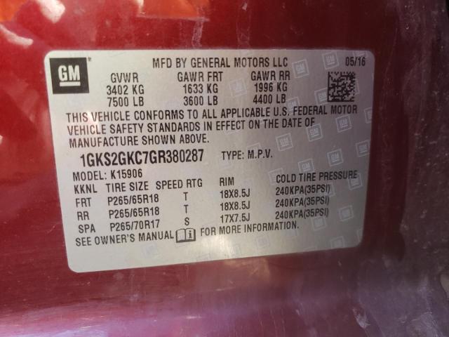 1GKS2GKC7GR380287 GMC Yukon Xl K1500 Slt