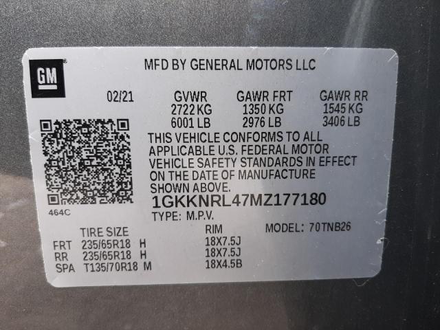 1GKKNRL47MZ177180 GMC ACADIA SLE