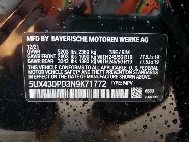 5UX43DP03N9K71772 BMW X3 Sdrive30i