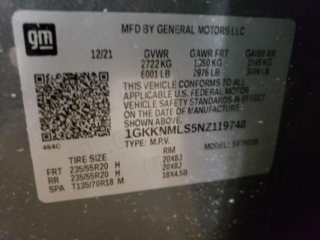 1GKKNMLS5NZ119748 GMC ACADIA SLT