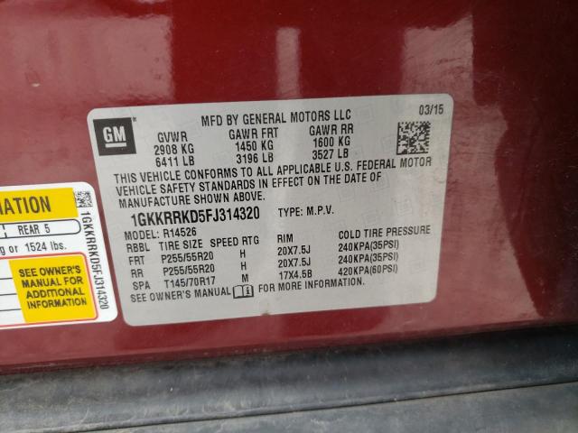 1GKKRRKD5FJ314320 GMC Acadia Slt-1