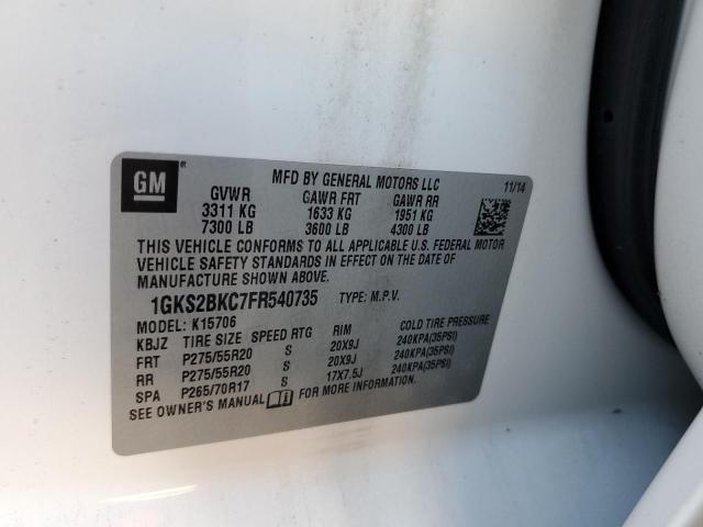 1GKS2BKC7FR540735 GMC YUKON SLT