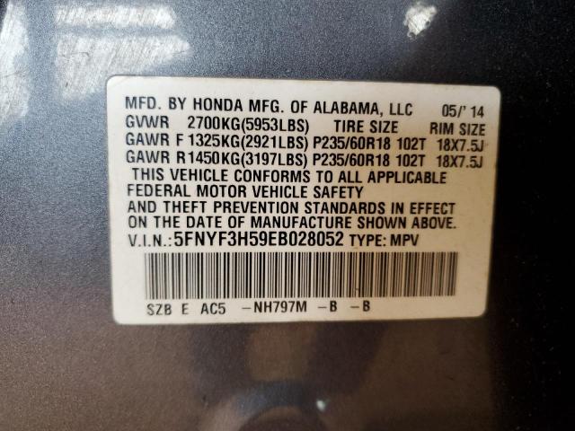5FNYF3H59EB028052 Honda PILOT EXL