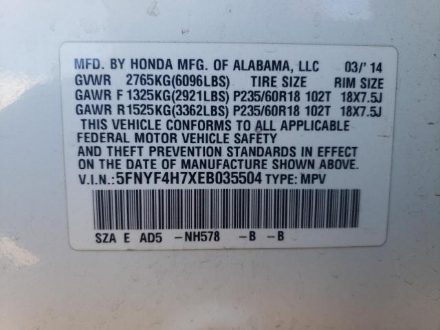 5FNYF4H7XEB035504 Honda PILOT EXLN