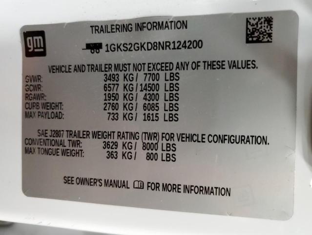1GKS2GKD8NR124200 GMC Yukon Xl K1500 Slt