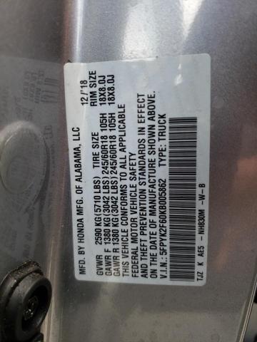 5FPYK2F60KB005862 Honda Ridgeline Rtl