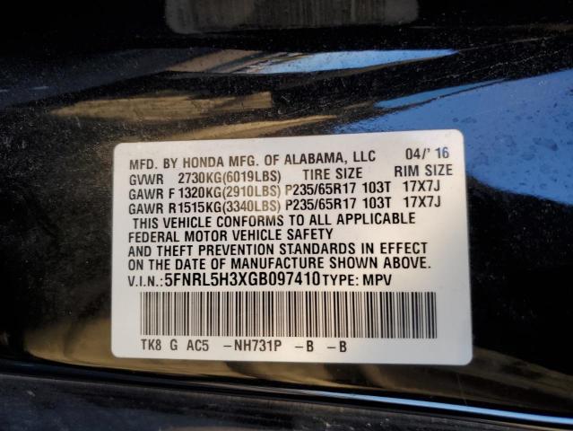 5FNRL5H3XGB097410 Honda ODYSSEY SE