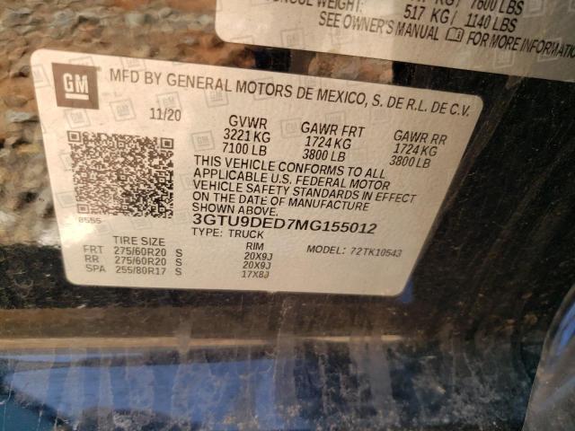 3GTU9DED7MG155012 GMC Sierra K1500 Slt