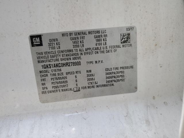 1GKS1AKC0HR278900 GMC YUKON SLE