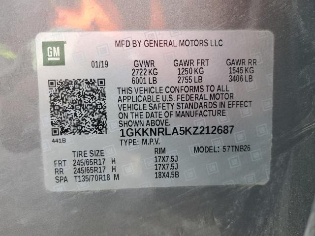 1GKKNRLA5KZ212687 GMC ACADIA SLE