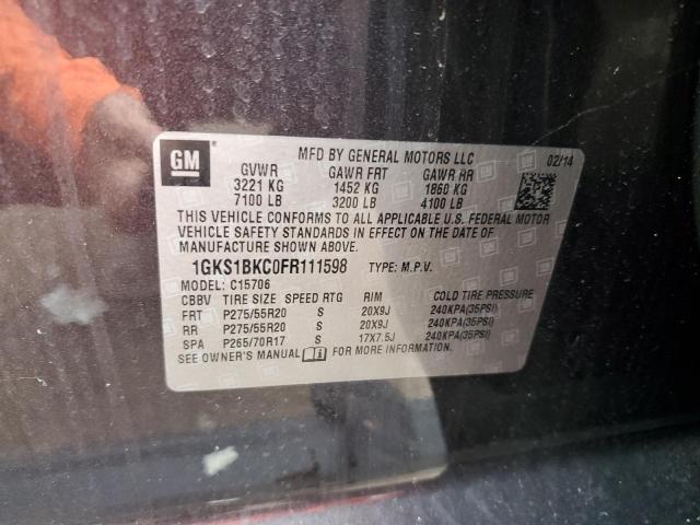 1GKS1BKC0FR111598 GMC YUKON SLT