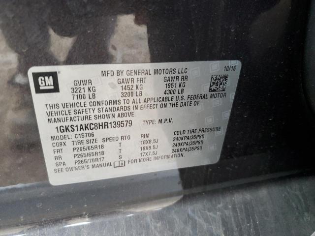 1GKS1AKC8HR139579 GMC YUKON SLE