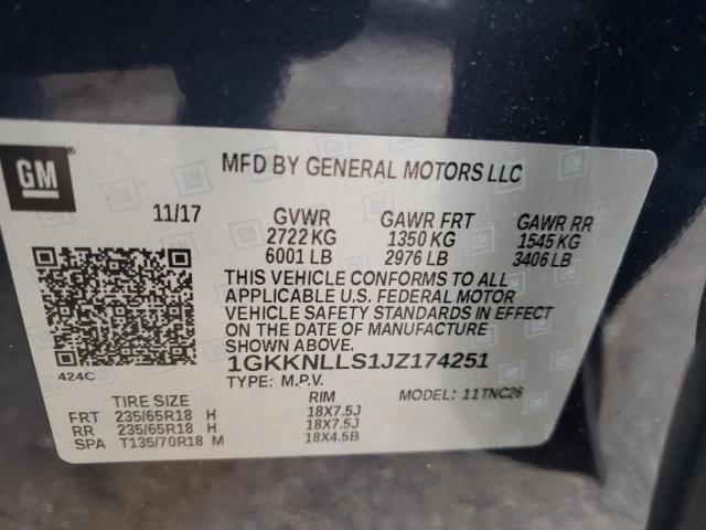 1GKKNLLS1JZ174251 GMC ACADIA SLE