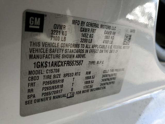 1GKS1AKCXFR667587 GMC YUKON SLE