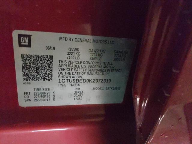 1GTU9BED9KZ372319 GMC Sierra K1500 Sle