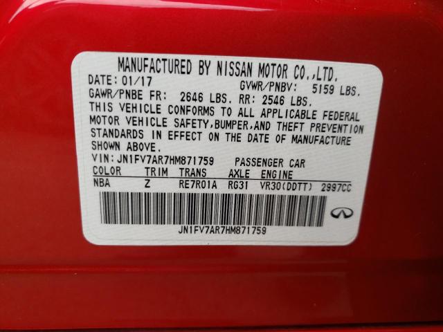 JN1FV7AR7HM871759 Infiniti Q50 Red Sport 400