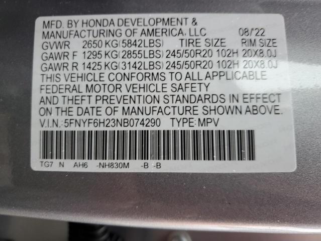 5FNYF6H23NB074290 Honda PILOT SE
