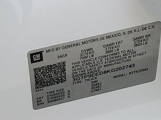 3GTP9EED8KG202743 GMC Sierra K1500 At4
