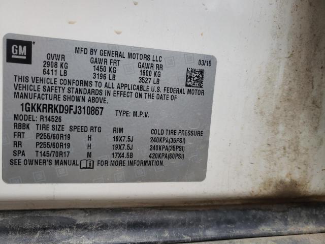 1GKKRRKD9FJ310867 GMC Acadia Slt-1