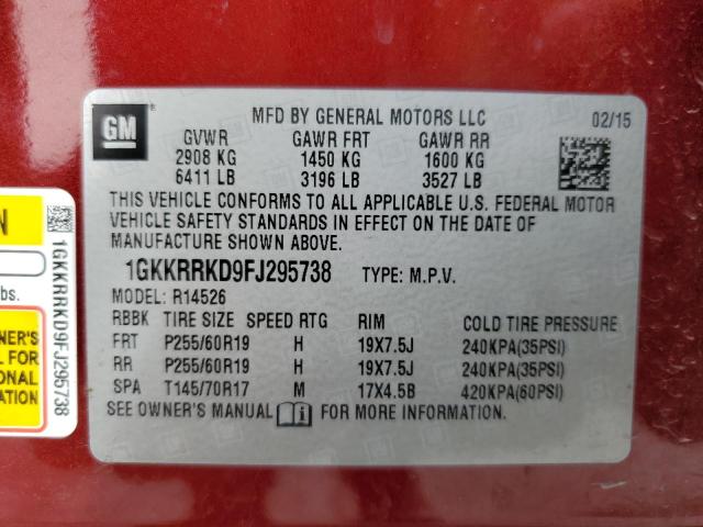 1GKKRRKD9FJ295738 GMC Acadia Slt-1