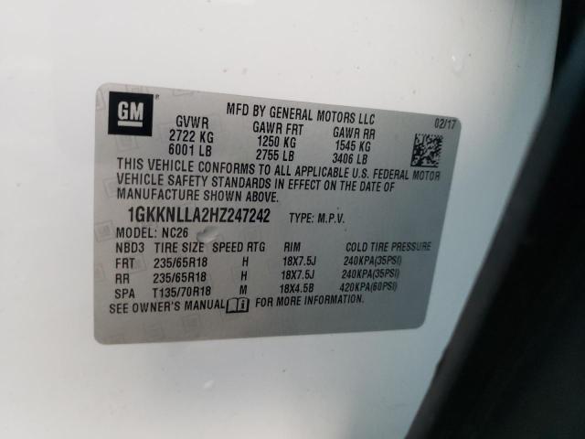 1GKKNLLA2HZ247242 GMC ACADIA SLE
