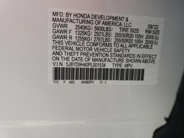 5J8YD9H40PL001534 Acura Mdx Technology