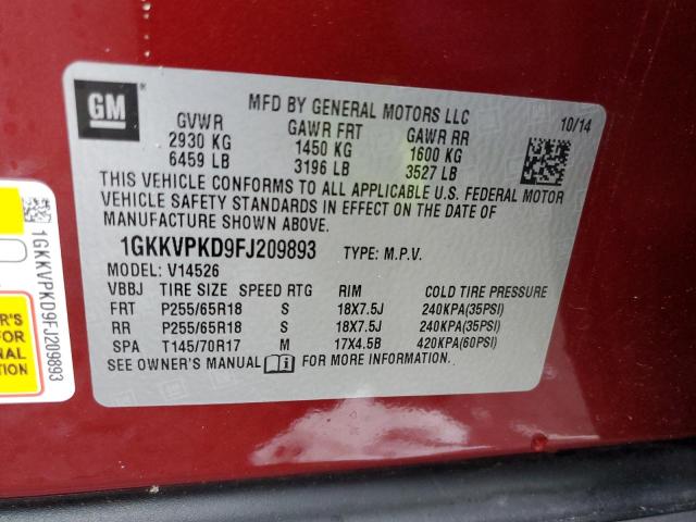 1GKKVPKD9FJ209893 GMC ACADIA SLE