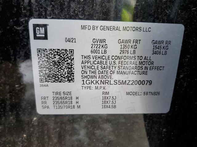 1GKKNRLS5MZ200079 GMC ACADIA SLE