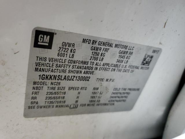 1GKKNSLA0JZ130002 GMC ACADIA SLE