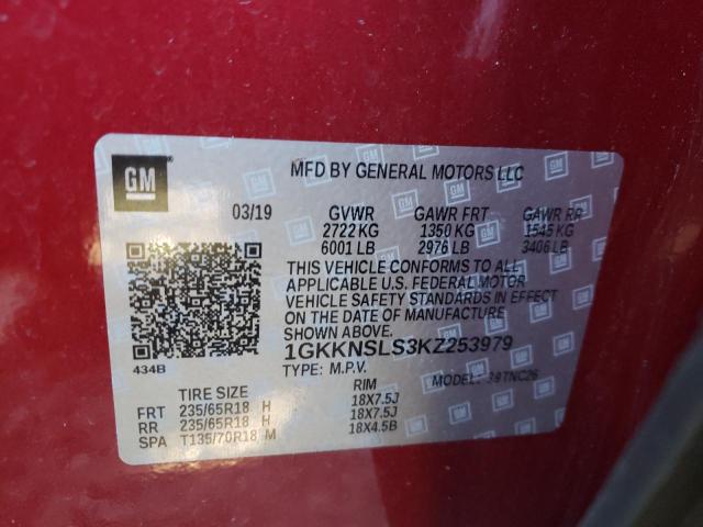 1GKKNSLS3KZ253979 GMC ACADIA SLE