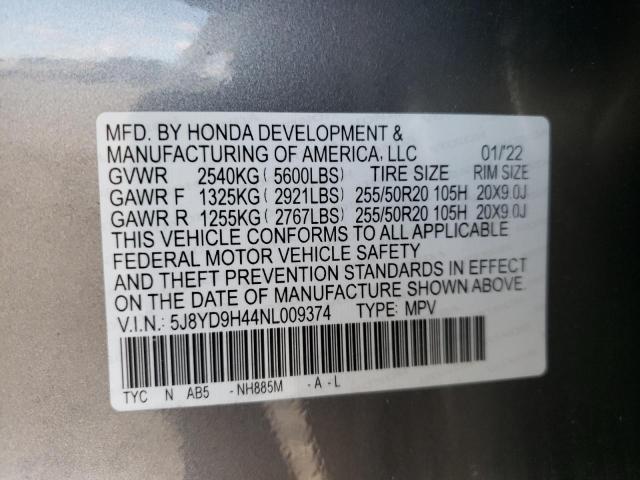 5J8YD9H44NL009374 Acura Mdx Technology