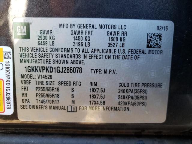 1GKKVPKD1GJ286078 GMC ACADIA SLE