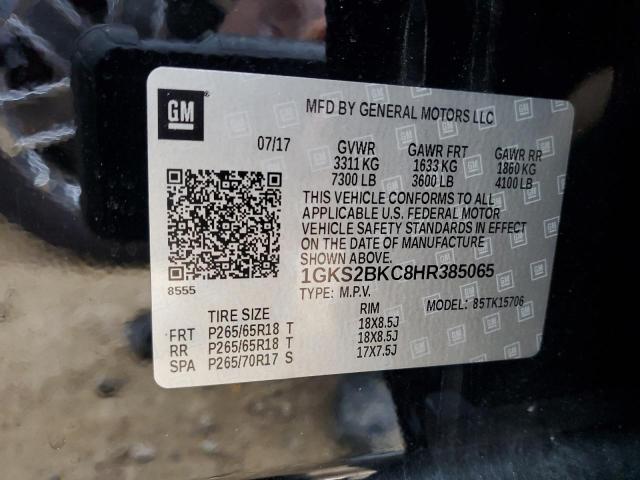1GKS2BKC8HR385065 GMC YUKON SLT