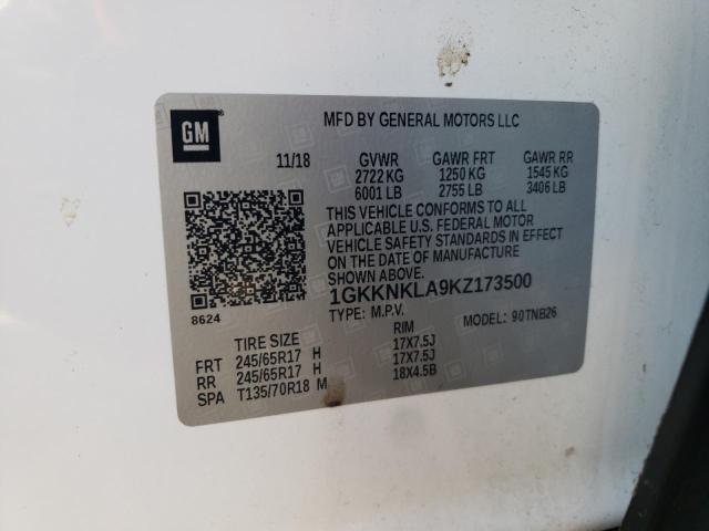 1GKKNKLA9KZ173500 GMC ACADIA SLE