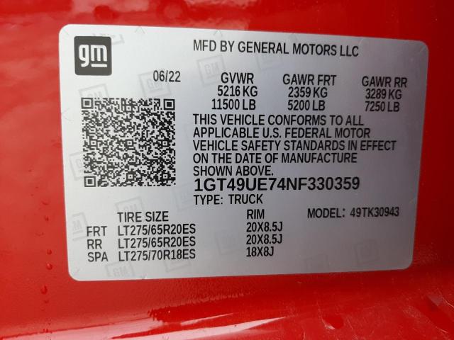 1GT49UE74NF330359 GMC Sierra K3500 Slt
