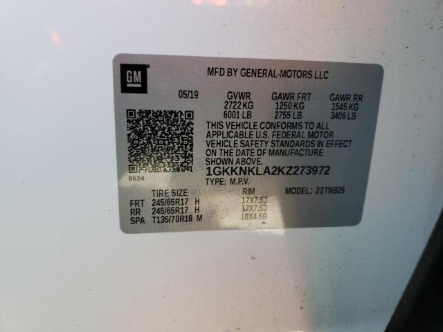 1GKKNKLA2KZ273972 GMC ACADIA SLE