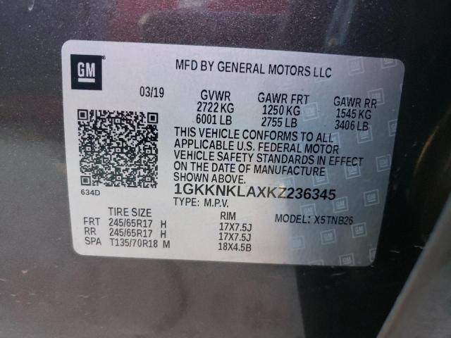 1GKKNKLAXKZ236345 GMC ACADIA SLE