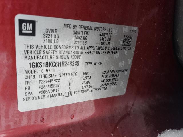 1GKS1BKC6HR248340 GMC YUKON SLT
