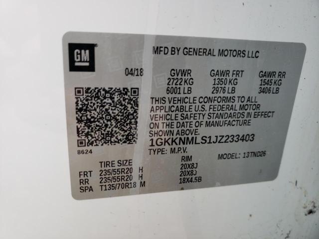 1GKKNMLS1JZ233403 GMC Acadia Slt-1