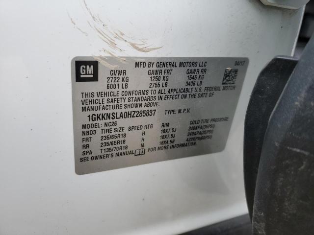 1GKKNSLA0HZ285837 GMC ACADIA SLE