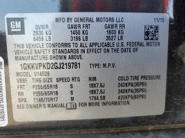 1GKKVPKD2GJ219781 GMC ACADIA SLE