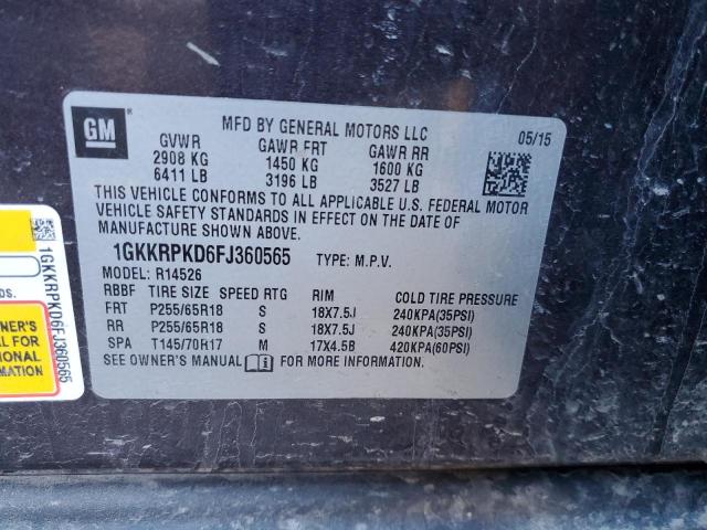 1GKKRPKD6FJ360565 GMC ACADIA SLE