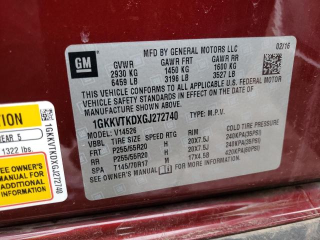 1GKKVTKDXGJ272740 GMC Acadia Denali