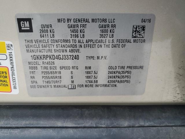 1GKKRPKD4GJ337240 GMC ACADIA SLE