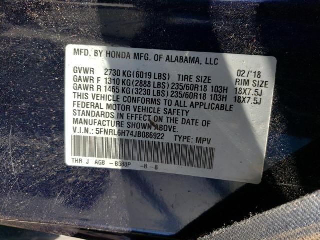 5FNRL6H74JB086922 Honda ODYSSEY EXL