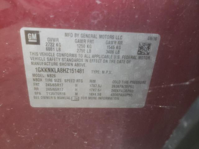 1GKKNKLA8HZ151481 GMC ACADIA SLE