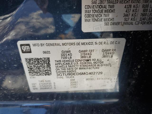 3GTU9DED6MG402729 GMC Sierra K1500 Slt