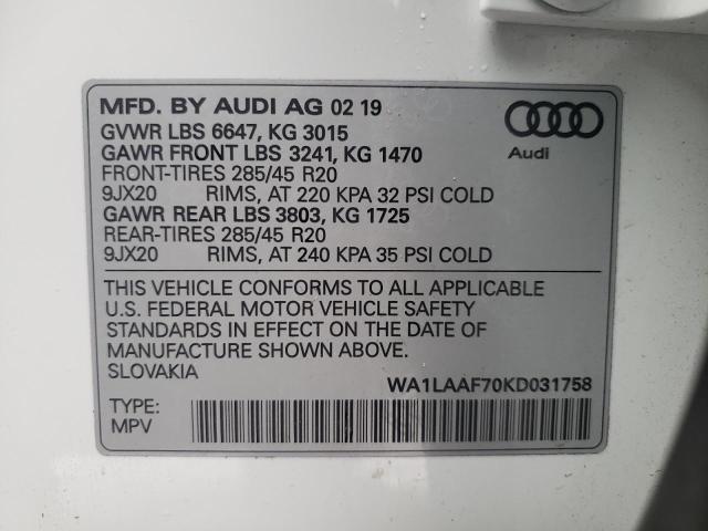 WA1LAAF70KD031758 Audi Q7 Premium Plus